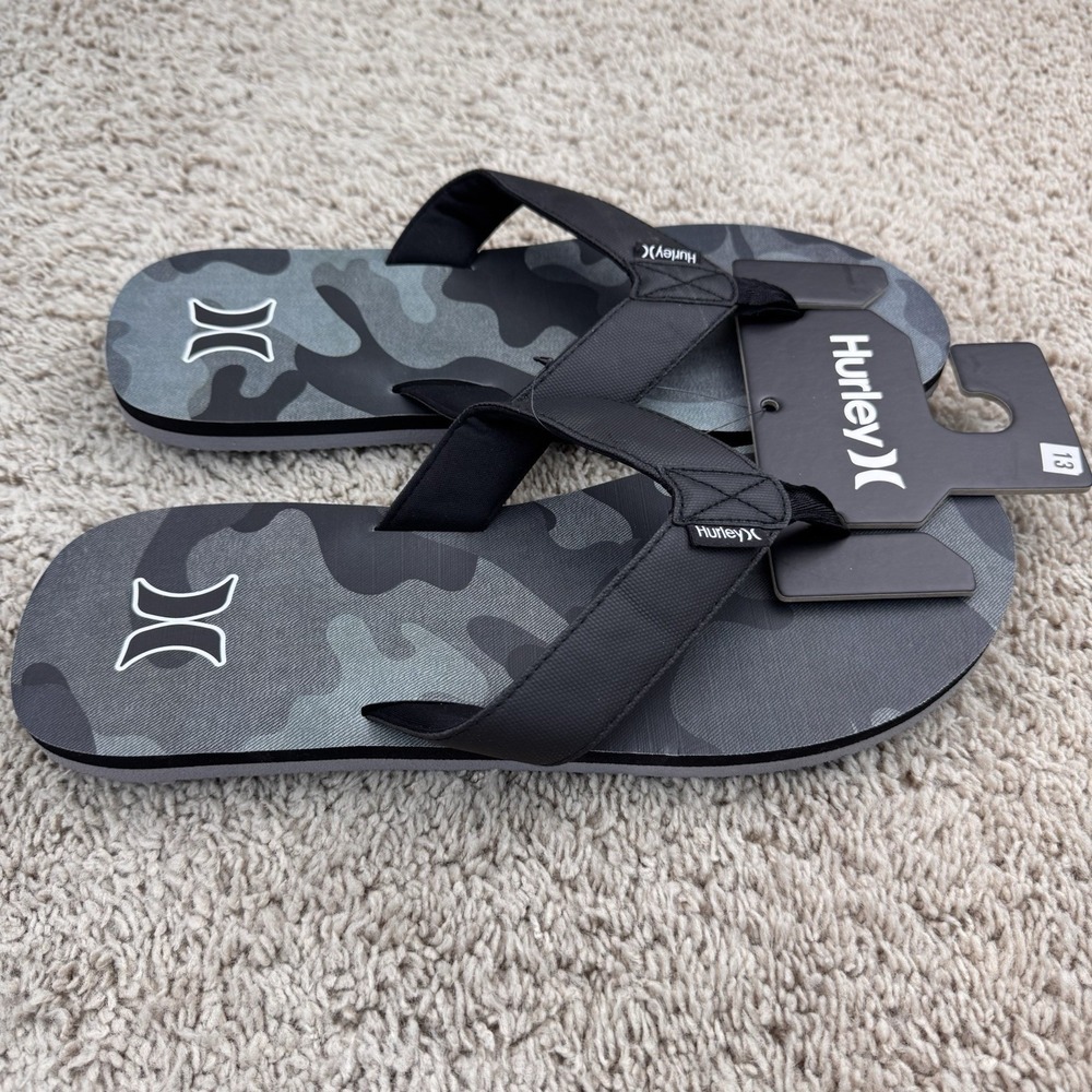 Hurley Layback Flip Flops Sandals Gray Camo Men 13 Beach Pool Comfort Slides NWT - Picture 7 of 10